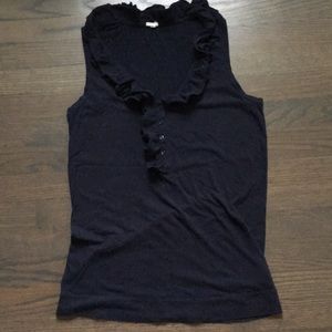 J. Crew navy sleeveless t-shirt with ruffle neck
